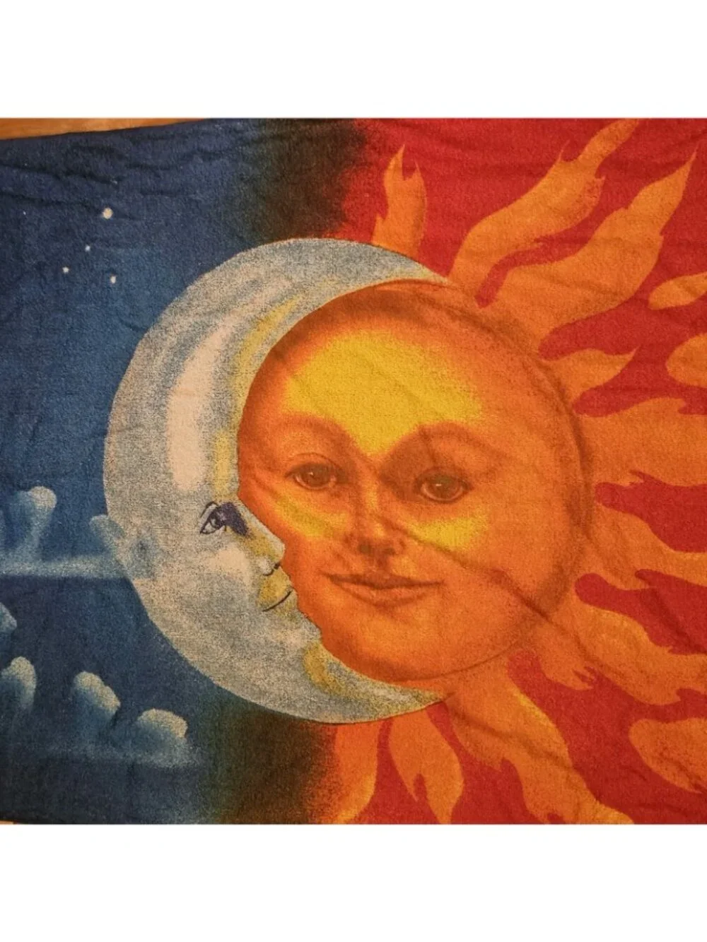 VTG Sun Moon Celestial Face Beach Towel Y2K 2000s Brazil Thin Terry